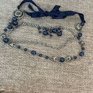 paparazzi Navy Blue and Silver Multi-Strand Pearl Charm Necklace